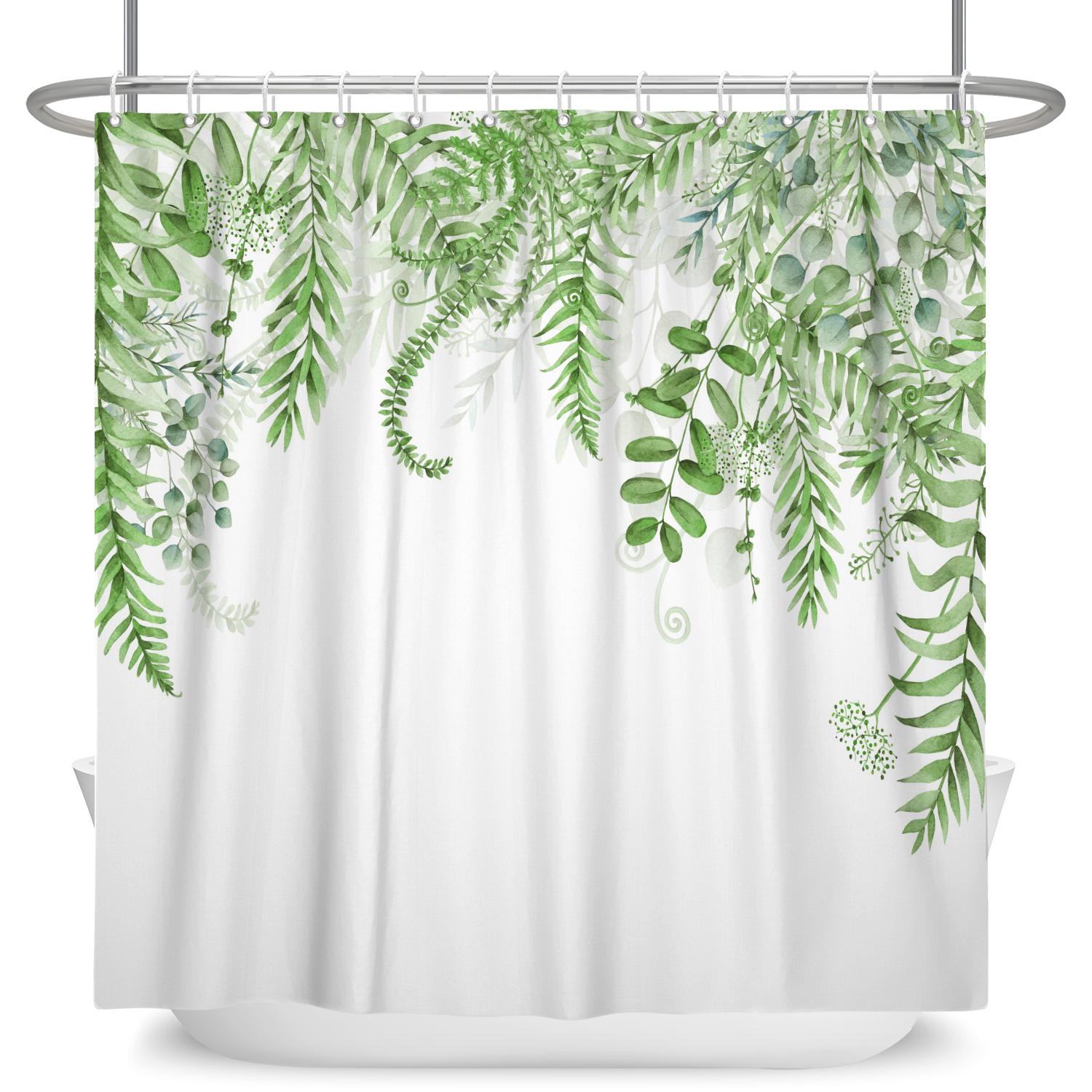 

Watercolor Hanging Leaf Shower Curtain Pastel Botanical Print Waterproof Bath Curtain For Bathroom Decor Polyester With Hooks W60H190(CM)-1 Pcs