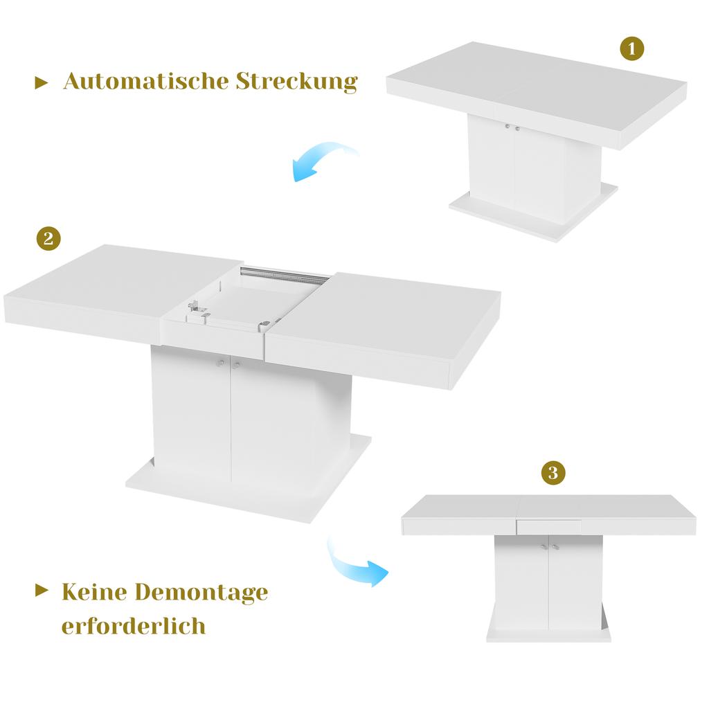 Extendable Dining Table, L140/180*W80*H76cm, with Storage, Rectangular, Coffee/Leisure, Space-Saving Multifunctional, Automatic Telescopic, White