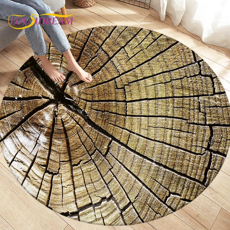 3D Wood Grain Round Area Rug,Circle Carpet Rug for Living Room Bedroom Sofa Cloakroom Decor,Kids Play Non-slip Floor Mat,Pet Mat