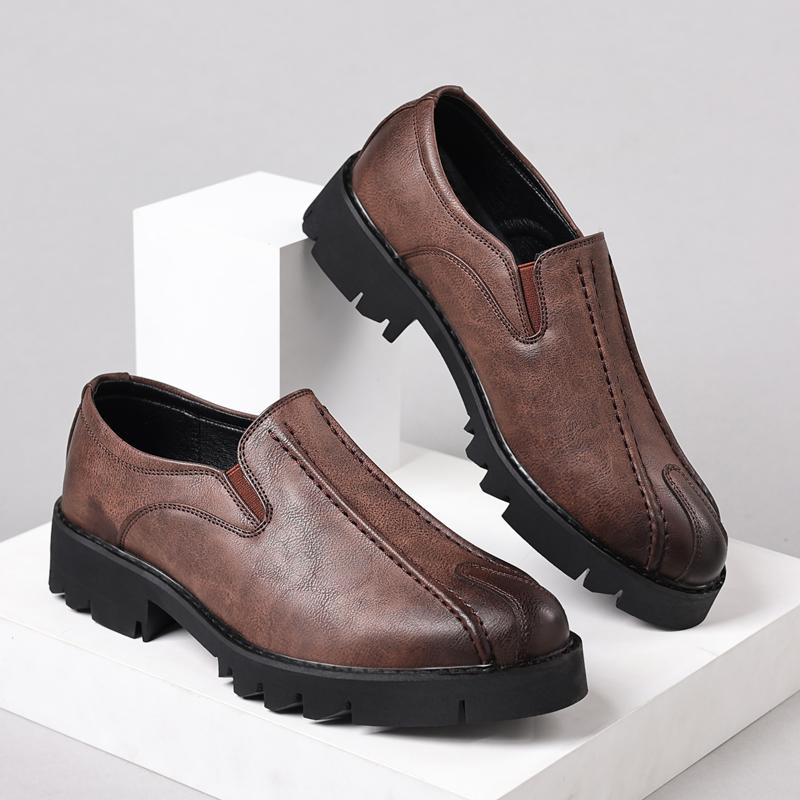 

Men S Leather Oxfords Shoes Classic Slip-On Low Top Pointed Toe High Heel Business Wedding Dress Shoes JZ-51203 37 кавовий