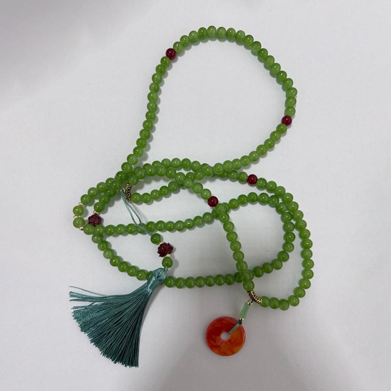 Retro Ethnic Style Necklace Chinese Style Beaded Tassel Choker Natural Stone Prayer Necklaces Women Cheongsam Necklace Jewelry