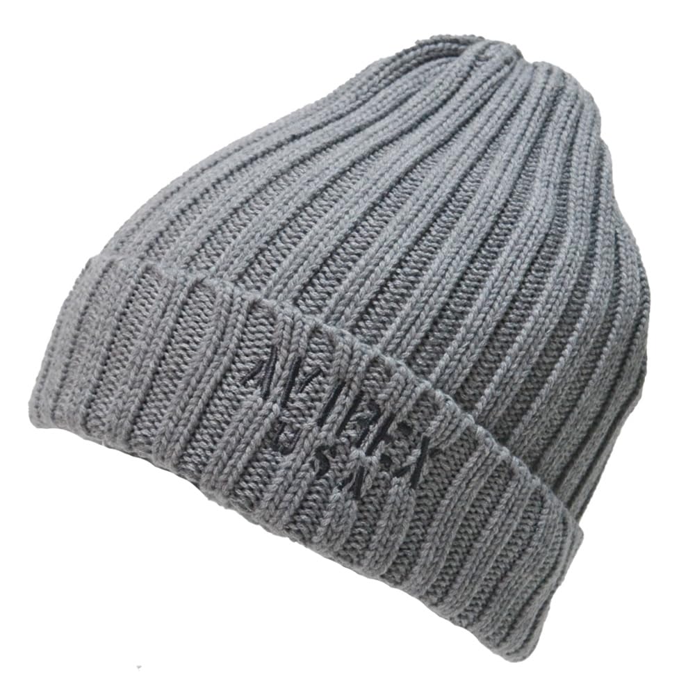 AVIREX Double Knit Cap Watch Cap Logo Embroidery (JP, One Size, 57.0 cm-59.0 cm, gray)