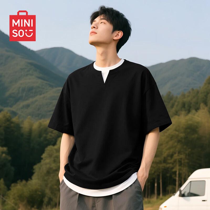 MINISO Men s Faux Two-Piece Cotton T-Shirt 2XL
