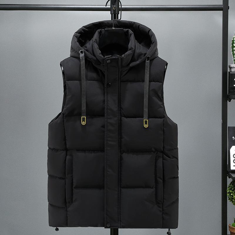 

Vest autumn and winter men s thickened jacket down cotton vest thermal vest trendy outer wear vest L (90-55 kg) чорний