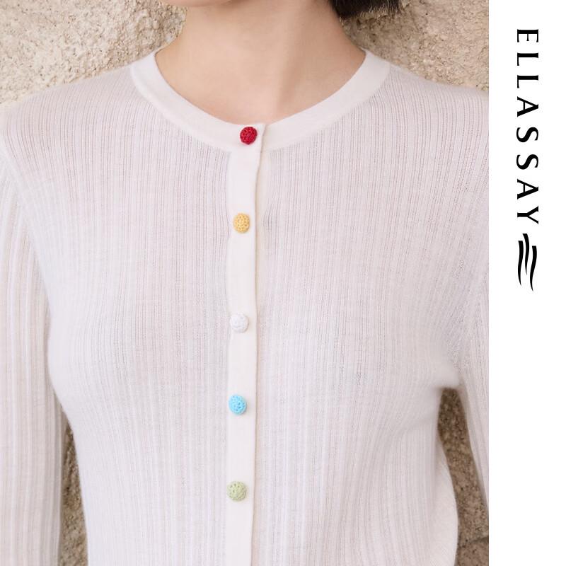 ELLASSAY Women's Merino Wool Cardigan with Iridescent Buttons