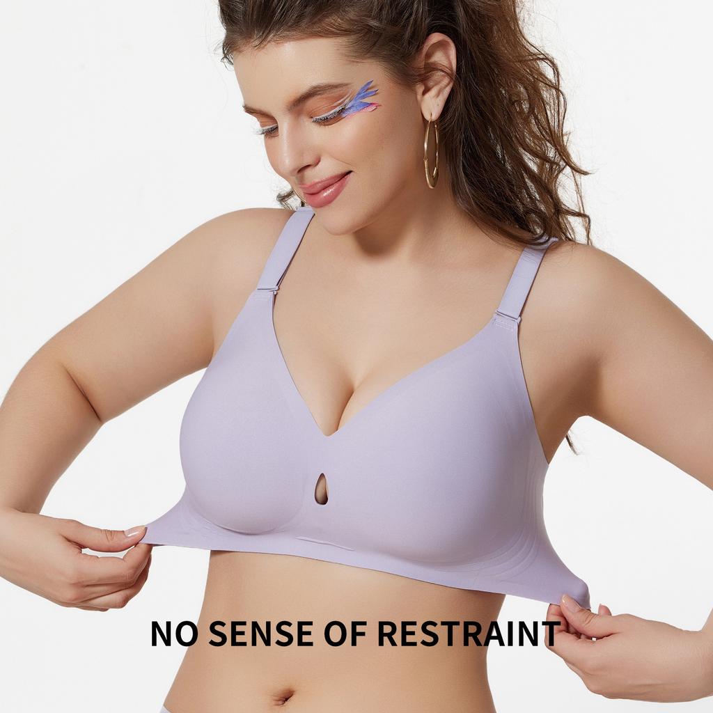 Plus Size Thin Cup Seamless Wireless Bra Water Drop Soft Jelly Cup Gathered Comfort Daily Intimates for Women
