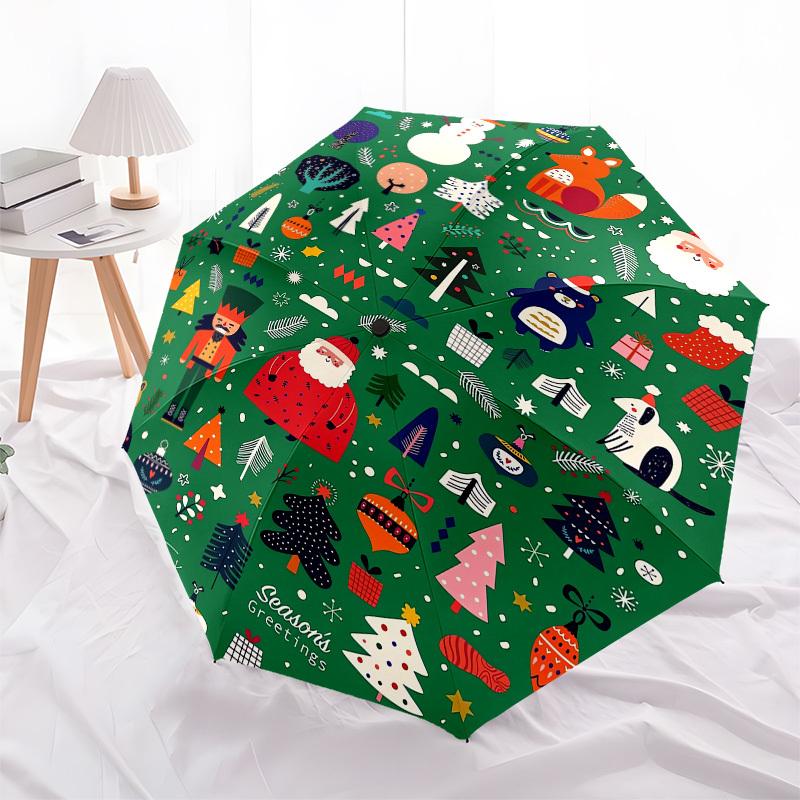 1pc Christmas illustrations Umbrella with Plastic Handle,Compact & Stylish,Cartoon Pattern,Outdoor UmbrellaPT446