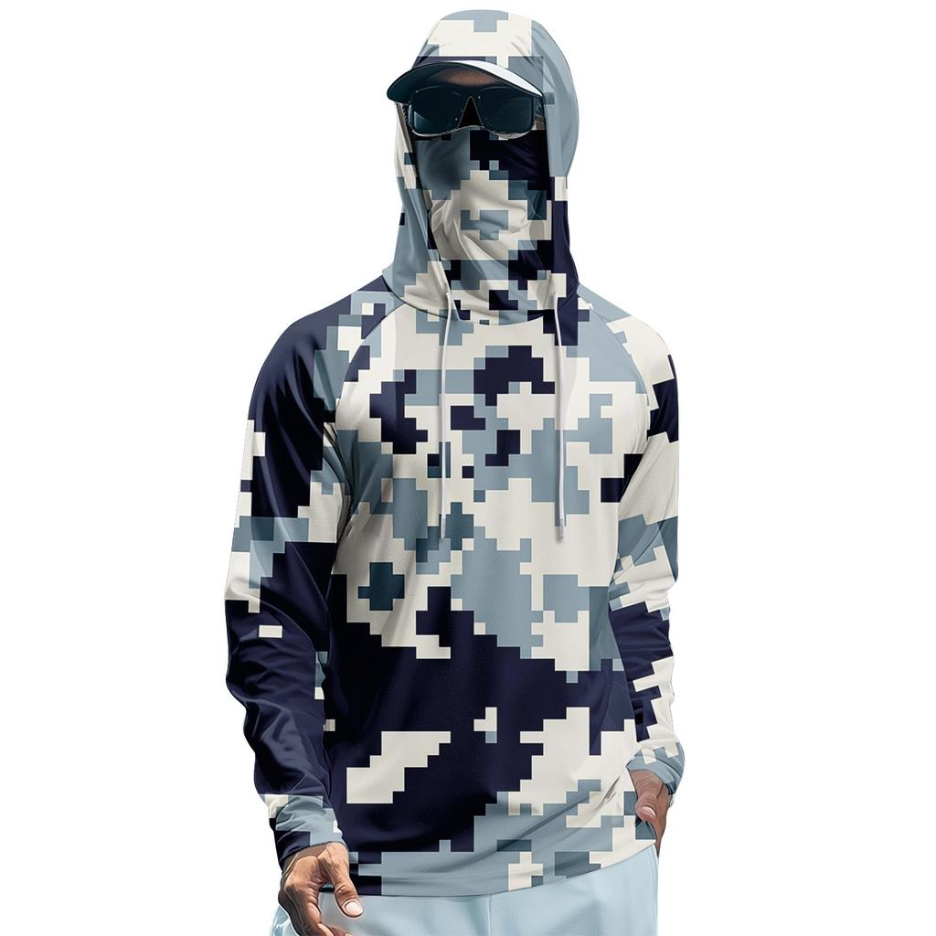 Men's Summer Camouflage Quick-drying Long-sleeved T-shirt Sun Clothing Fishing Fitness Sports Hooded Long-sleeved Top