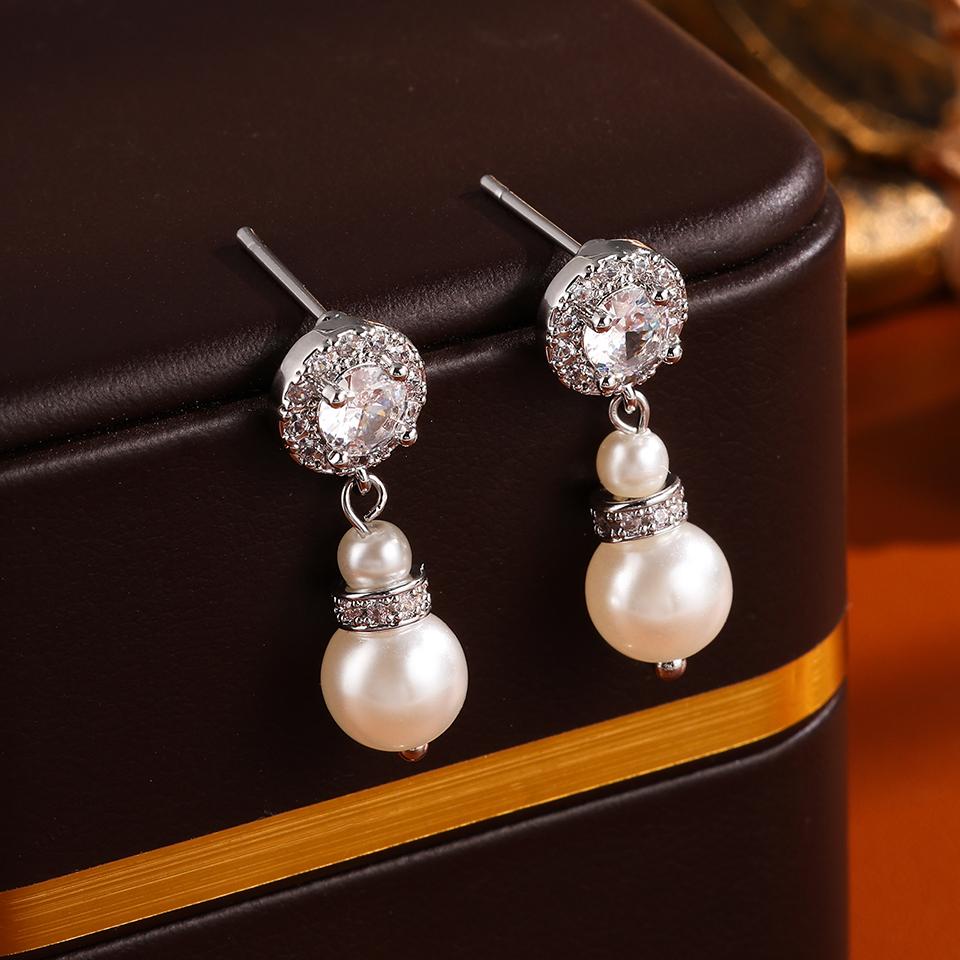 ZAKOL Luxury Round Buling AAA Clear Zircon Imitation Zircon Dangle Earrings Elegant Engagement Wdding Zircon