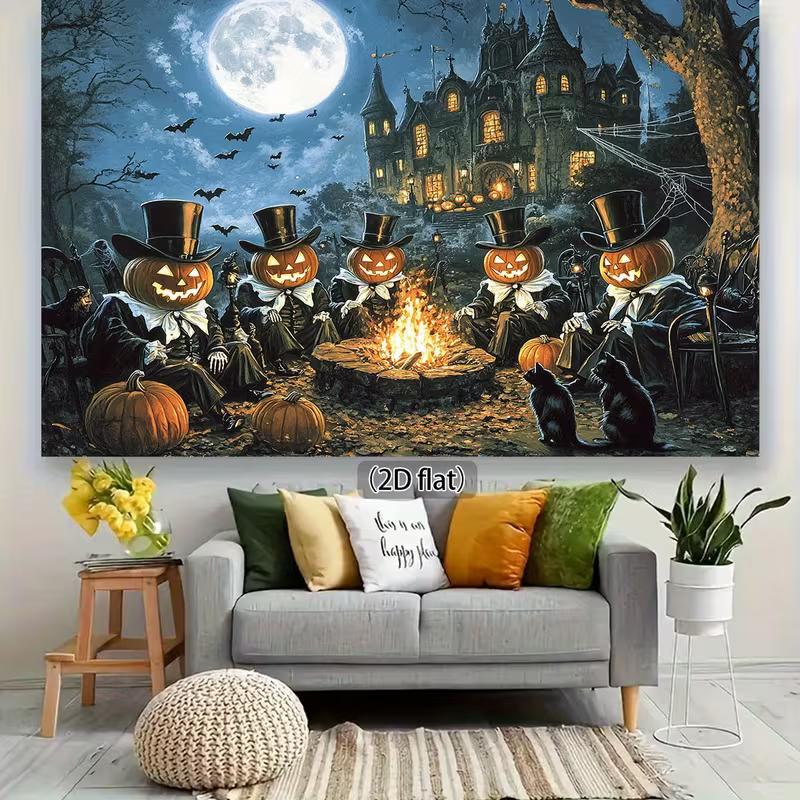 2D Halloween Themed Backdrop, Pumpkin Head Gentlemen Haunted Mansion Party Decor