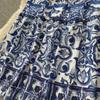 Blue & White Porcelain Print Camisole and High-Waist Midi Skirt Set for Women