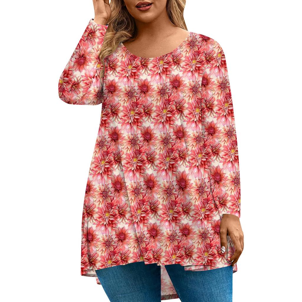 Damenmode Große Größe Rundhals Langarm Casual Print Lose Pullover Top