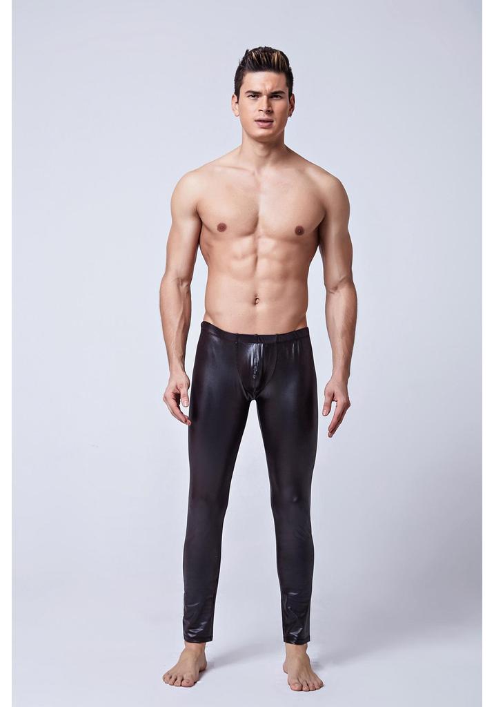 Men's Patent Leather Exotic Lingerie Bodysuit for Nightclub and Stage Performance