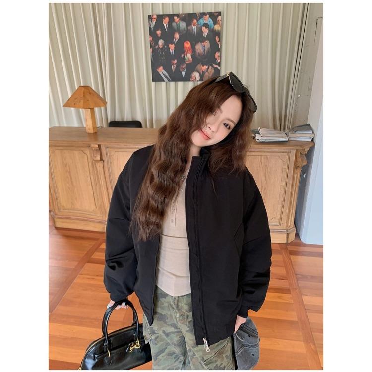 Retro Couple Pilot Bomber Jacket Women Winter Padded Baseball Coat High Street Vintage Cotton Jacket