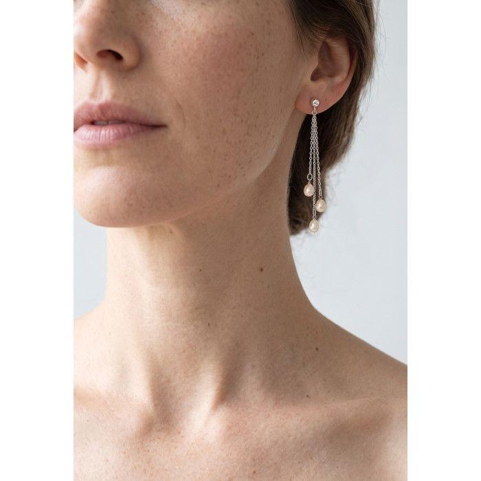 Dangling Earrings - Pearls & Colors - Genuine Freshwater Pearls 5-6 Mm - White Gold 375/1000 - Natural Pink
