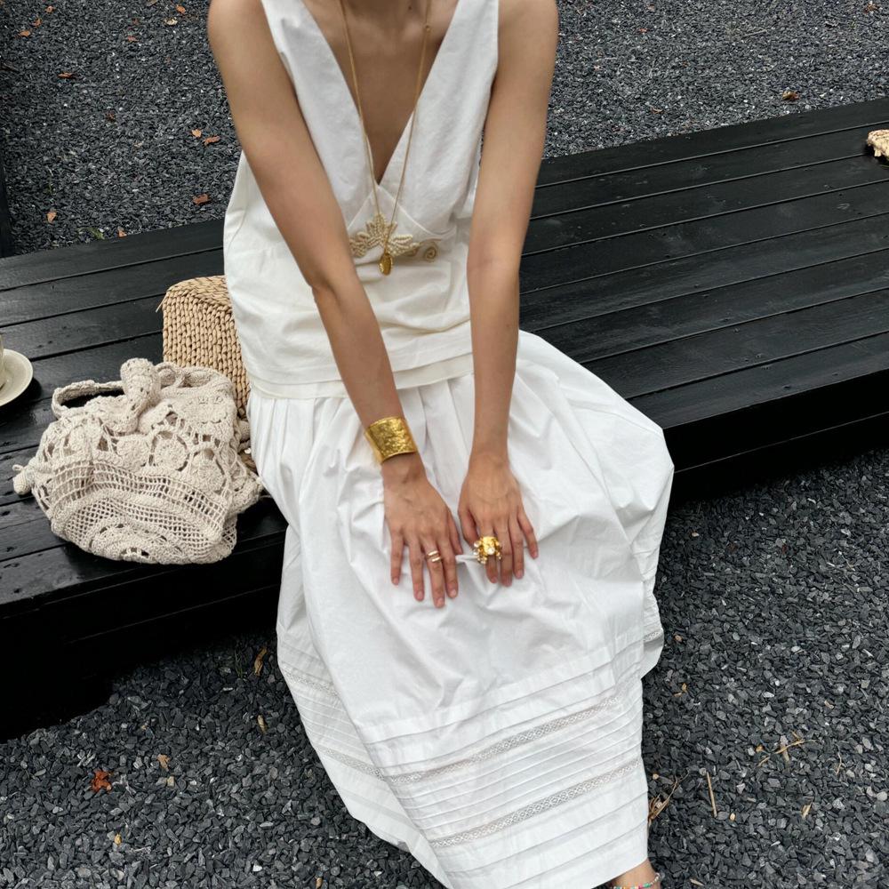 Beaded Organza Patchwork Sleeveless Top & Lace Midi Skirt - Spring/Summer Collection