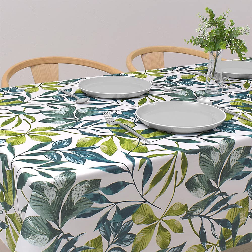 STYL Dekor 142 x 180 List W4700810 Ubrus, 100% Bavlna, Stylový, Obdélníkový, Severský, cm, Standardní, Zelený, Botanický, Vzor,