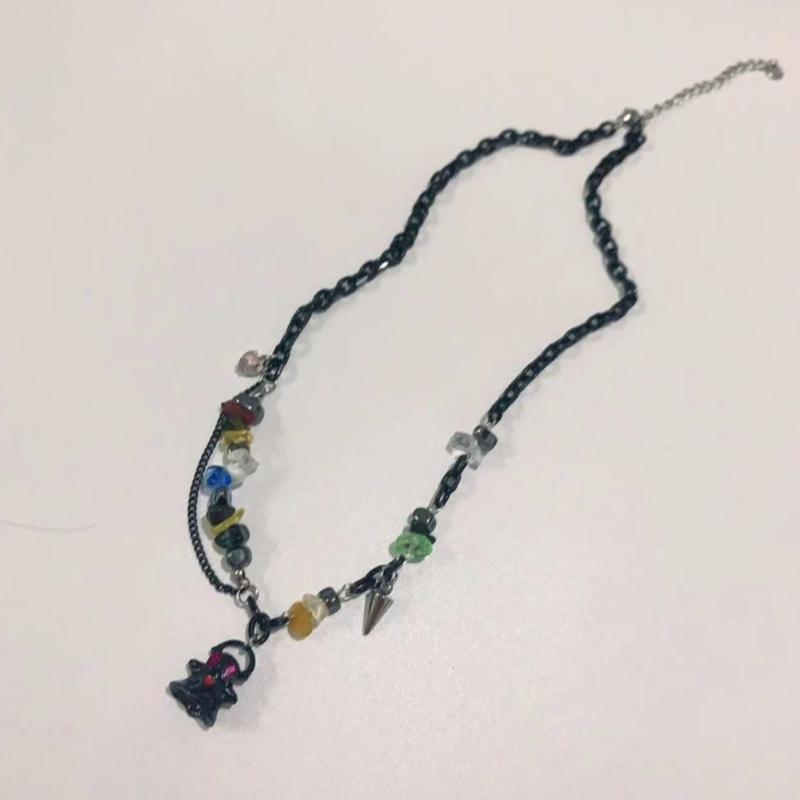 Adjustable Collarbone Chain Colorful Specter Pendant Necklace Stylish Beaded Bracelet Perfect for Fashion Enthusiasts