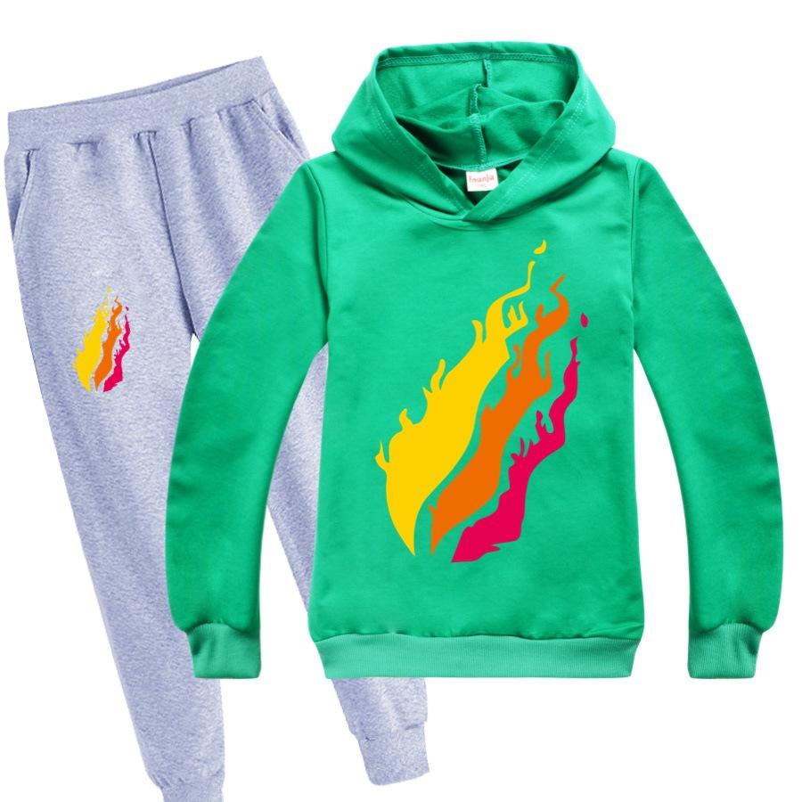 Casual Comfortable Boys' Printed Hooded Suit Sweater Fashionable Loose Clothing Sets Boys