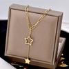 Gold Paperclip Chain Star Drop Y Necklace