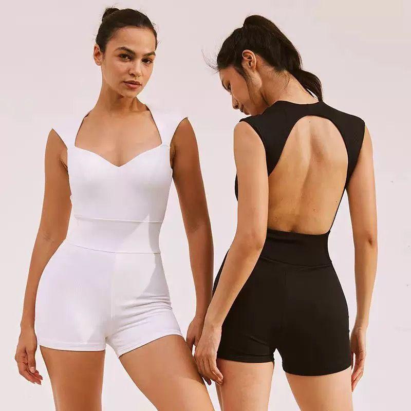

2025 New Beauty Back Sports Jumpsuit Women s Belly Holding Quick-Drying Buttock Lifting Fitness Tight One-Piece Shorts Temperament Black L