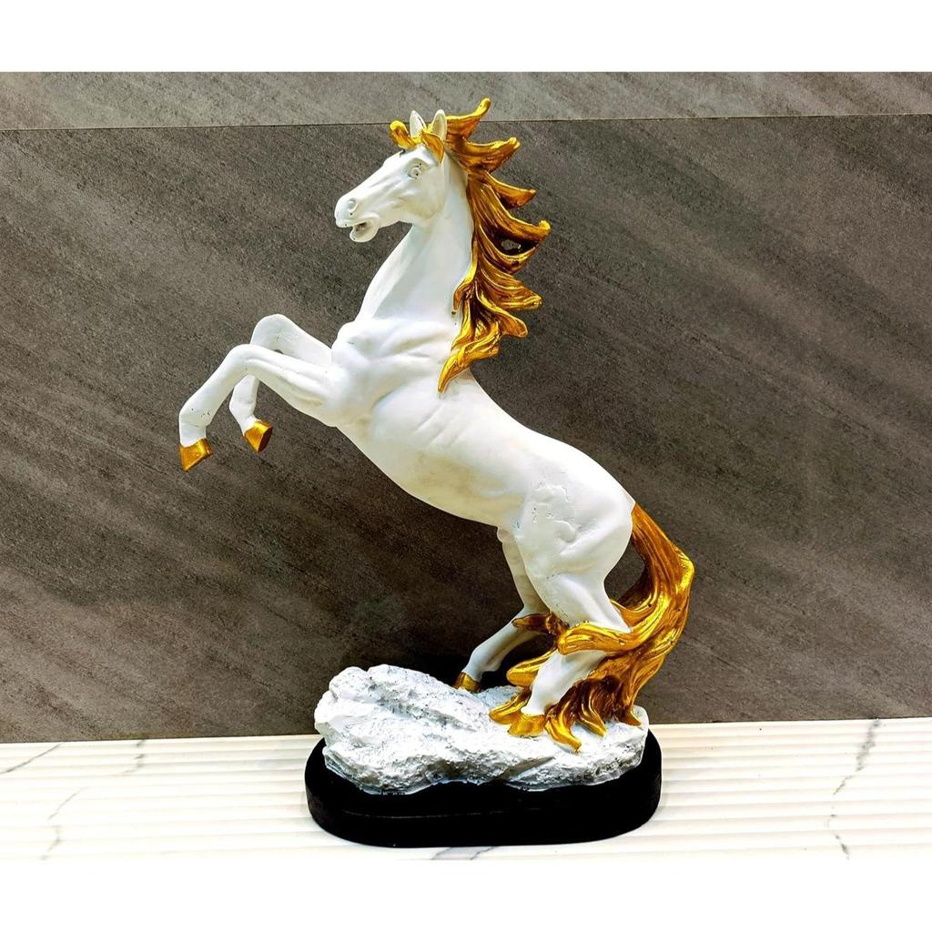 Decorative Horse Sculpture, White with Golden Mane and Tail, 33 Cm Home Decoration Office Table Gift.
