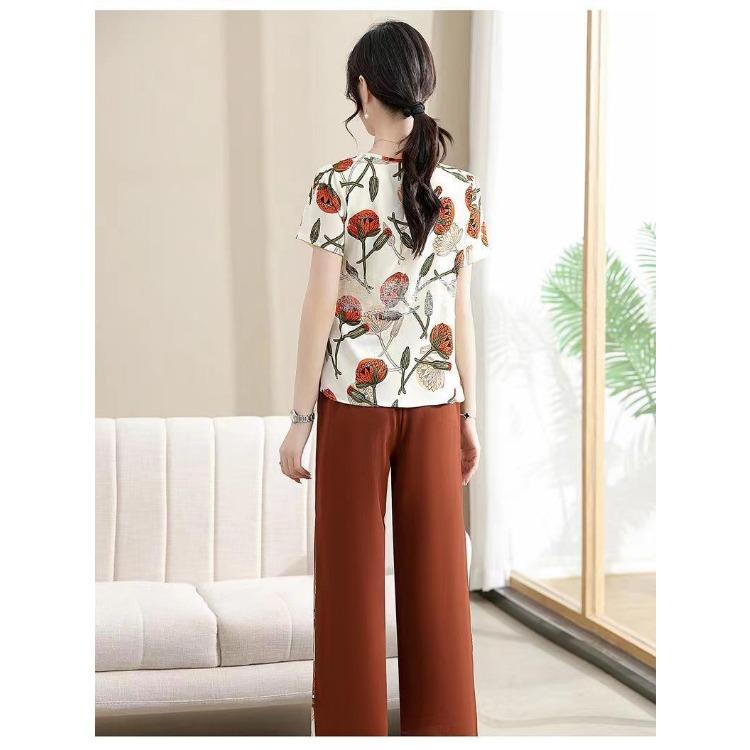 Elegante Sommerbluse für Damen Mode Kurzarm-Oberteil für Damen mittleren Alters und ältere Mütter