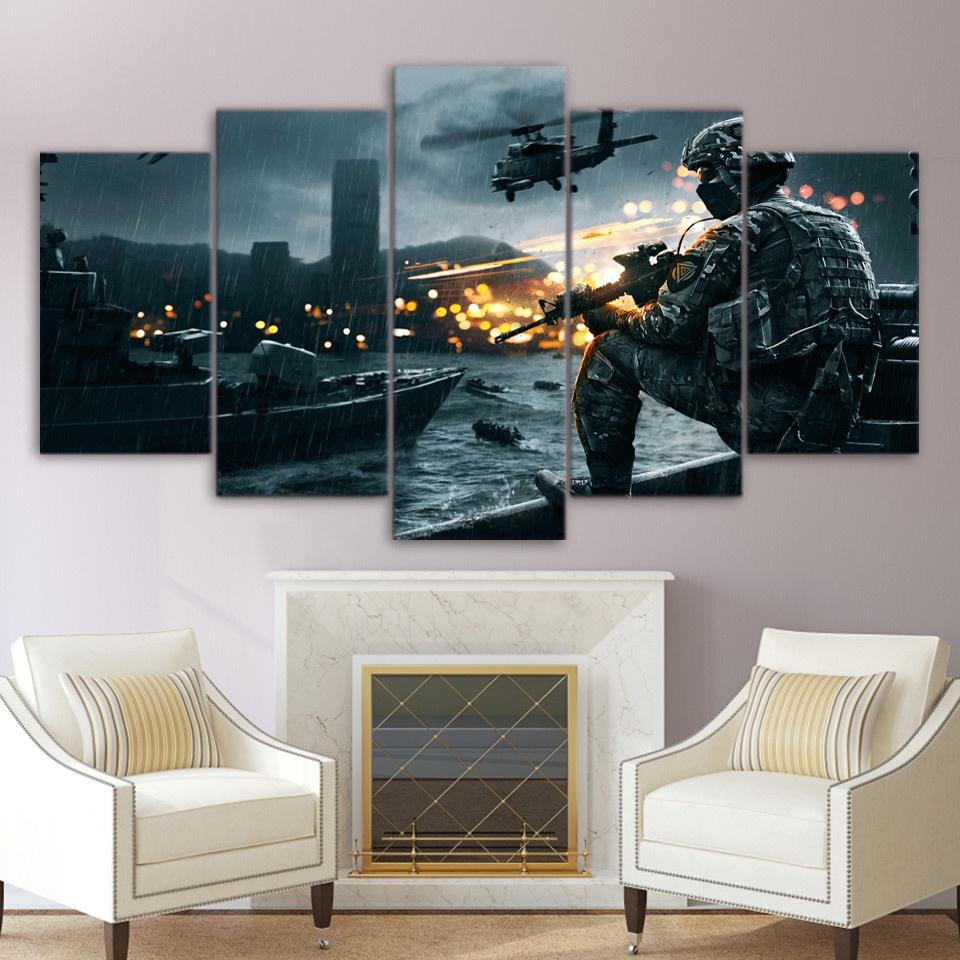 

5 Panels Canvas Wall Art Game Poster Battlefield Scenario Picture Print Home Decor Living Room A Gun Soldier Photo Bedroom Mural 20x35 20x45 20x55cm
