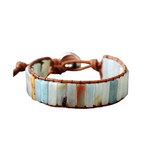 Bohemian Stone Bracelet Handmade Natural Stone Tube Beads Bangle Adjustable Unisex Boho Bracelet Gift for Him Her