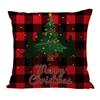 Red Plaid Sofa Linen Christmas Pillow Cover Reindeer Snowflake Home Cushion Cover