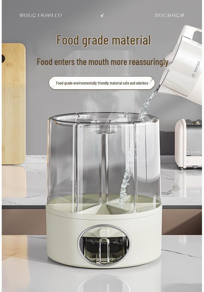 Rotating Grain Storage Box: Insect- and Moisture-Proof Sealed Rice Container with Dividers.