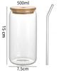 16oz High-Value Transparent Cola Cup with Bamboo Lid & Borosilicate Glass Straw, Logo Printed.