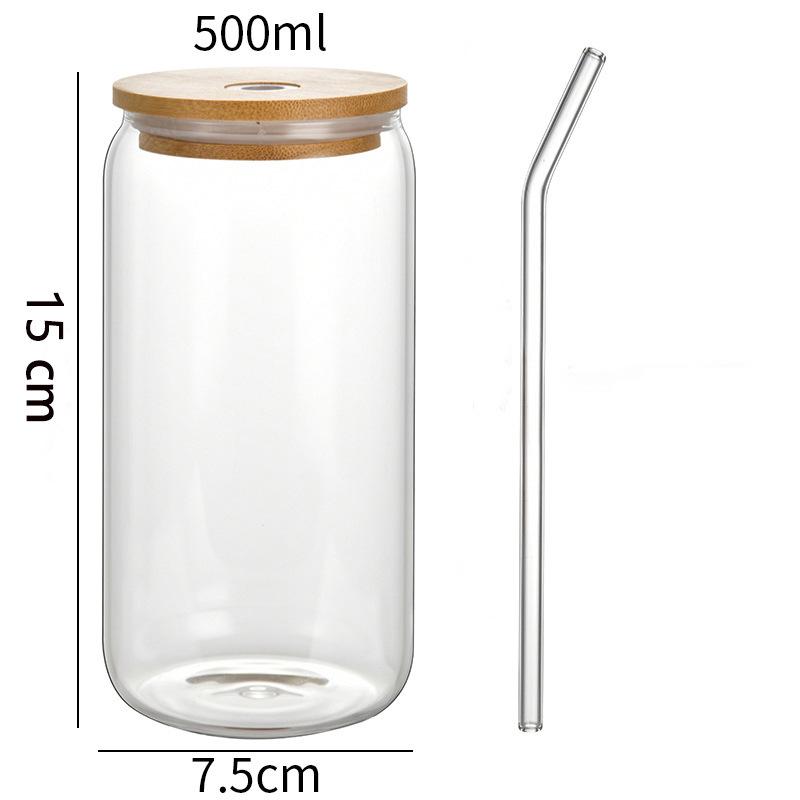 16oz High-Value Transparent Cola Cup with Bamboo Lid & Borosilicate Glass Straw, Logo Printed.