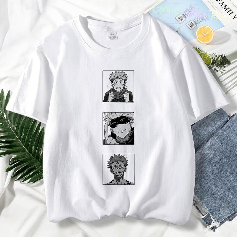 Japonské tričko Manga Jujutsu Kaisen Top Dámské Anime Gojo Satoru Tričko s potiskem Funny Gojo Cat Grafika Tričko Kawaii Neformální topy