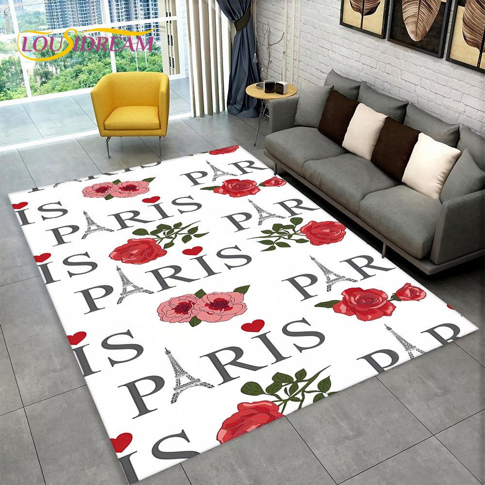 France Paris Eiffel Tower Romantic Art Area Rug,Carpet Rug for Living Room Bedroom Sofa Doormat Kitchen Decor Non-slip Floor Mat