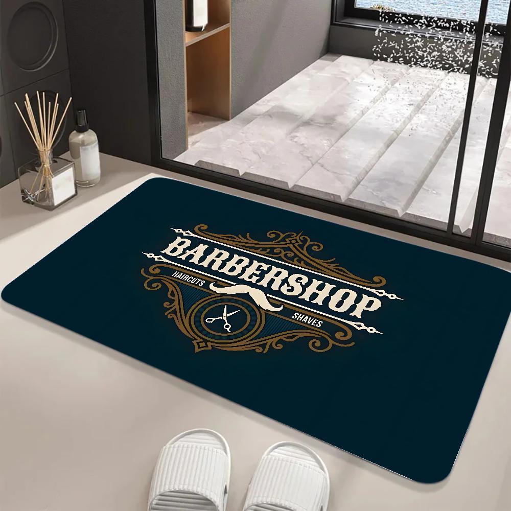 Barber Shop Sign Floor Mat Graphic Printed Flannel Doormats for Bathroom Kitchen Entrance Carpet Home Decor