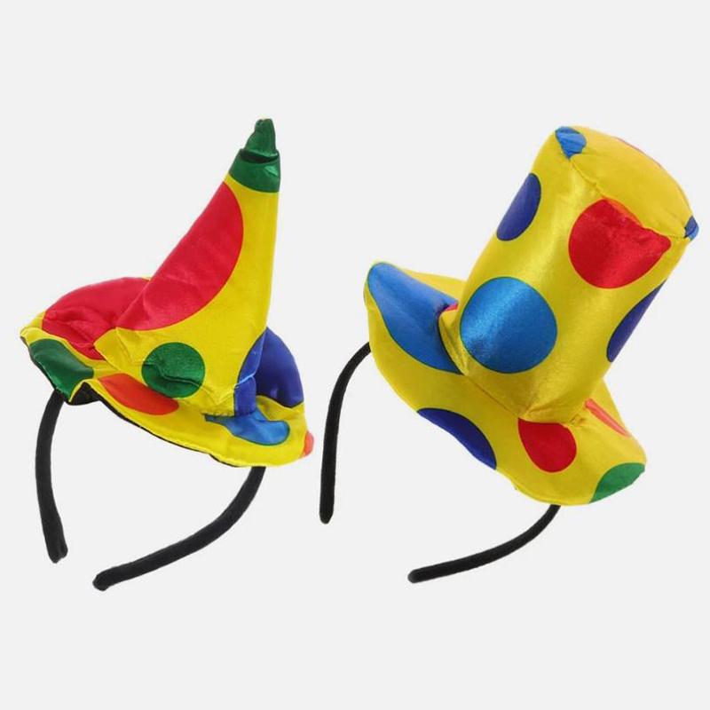 Colorful Clown Headdress Yellow Colored Dots Bow Headwear Circus Performance Props Funny Joker Hats Makeup Party Decorations