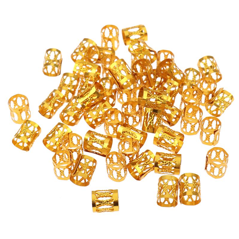 10/20/50/60/100Pcs Metal African Hair Rings Beads Cuffs Tubes Charms Dreadlock Rings clips braid spiral braid hair extension