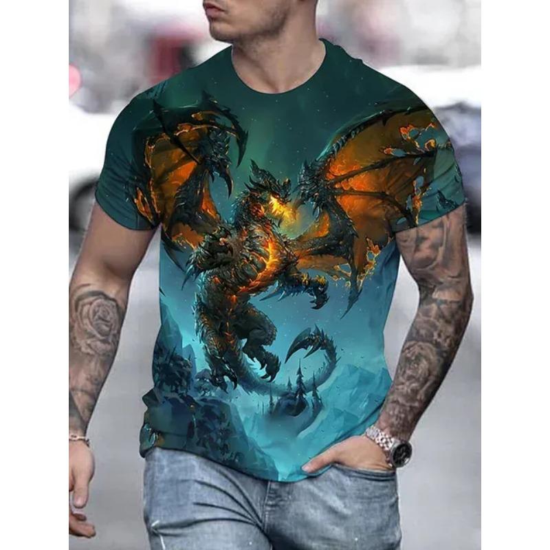 2024 Summer Wolf Print Outdoor Casual Men's 3D Printed T-shirt Loose Comfortable Sports Short Sleeve Street Fashion Crewneck Top