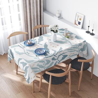 Moderne nordische Tischdecke Blaues Wellenmuster Für Esszimmerdekoration Heimtextilien Weiß Hellblau 160X240Cm