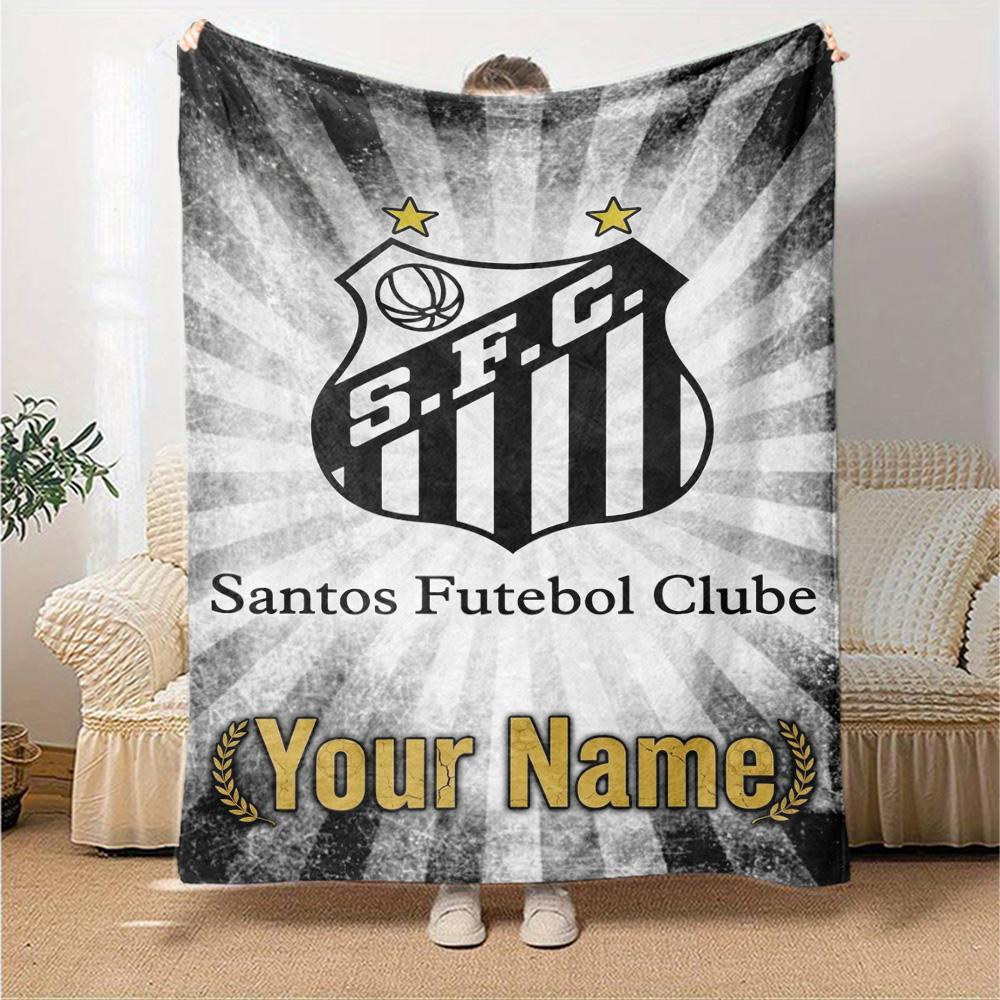 Name Custom Santos FC Print Flannel Blanket High Quality Warm Comfortable Cover for All Seasons Perfect for Gifts Home Decor
