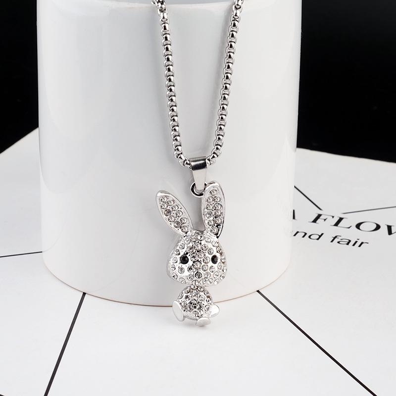 Niche Diamond Rabbit Titanium Steel Necklace - Hip Hop Celebrity Style, Personalized Simple Sweater Hoodie Chain Jewelry