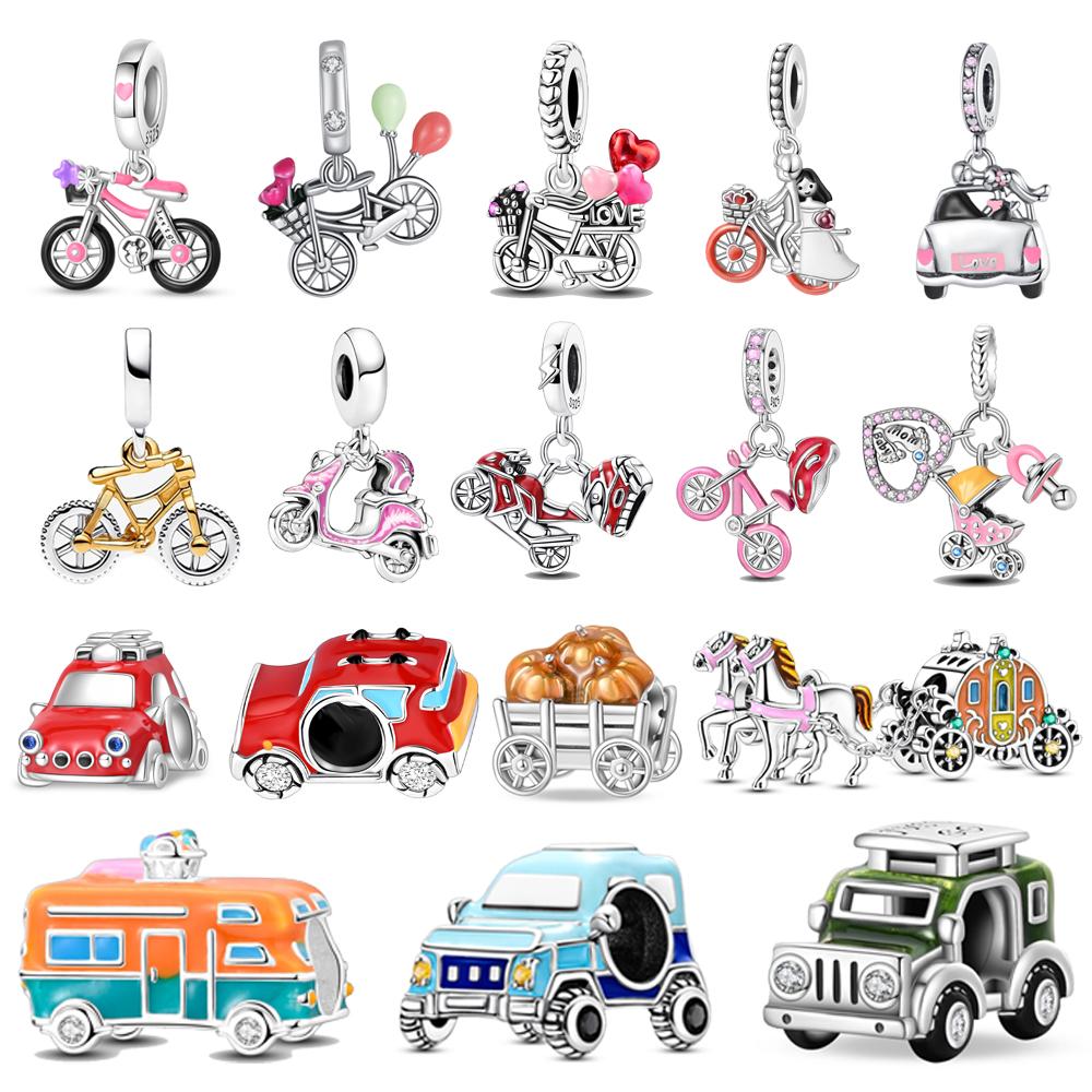 Elegant Exquisite Copper Metal Two-tone Spinning Wheels Bicycle Dangle Charm Bead Component Compatible With Bracelet High Quality Fine Jewelry Lovely