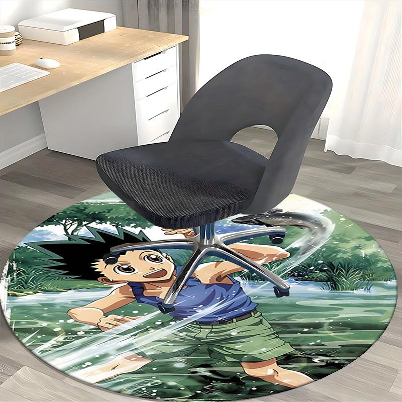1 Stück Anime Cartoon Design Runder Teppich für Bürostuhlmatte, Rutschfester Teppich Geeignet für Heimdekoration, Wohnzimmer, Schlafzimmer, Spielzimmer