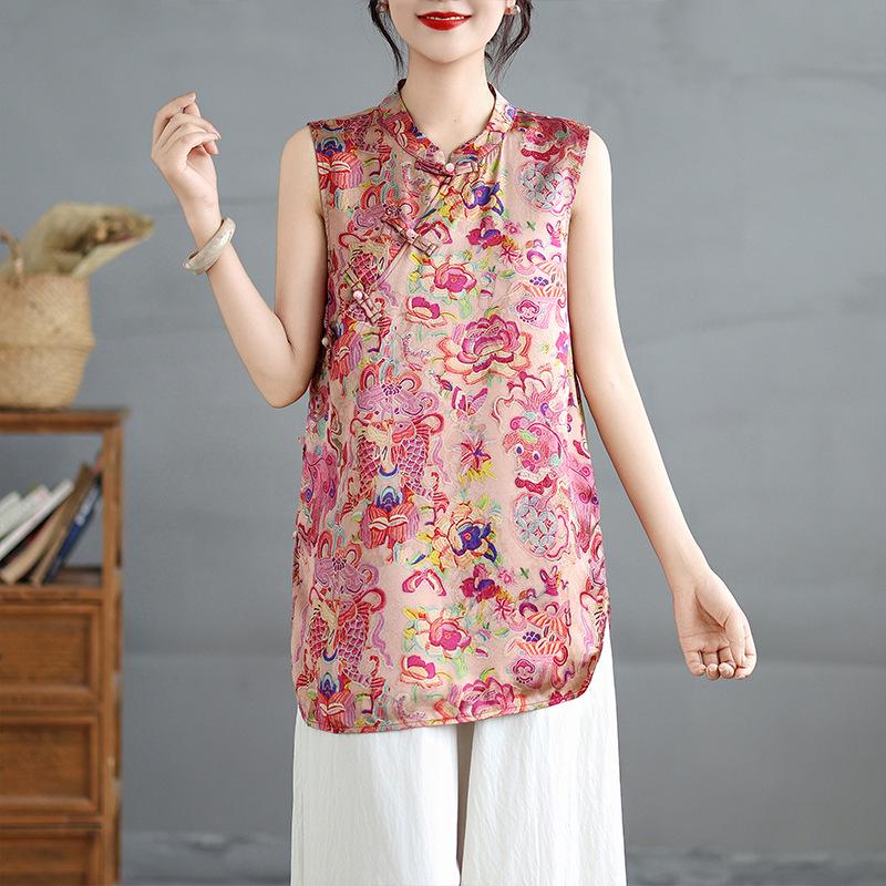 Elegant Chinese-Style Frog Button Sleeveless Women s Shirt - Summer 2025 Collection L