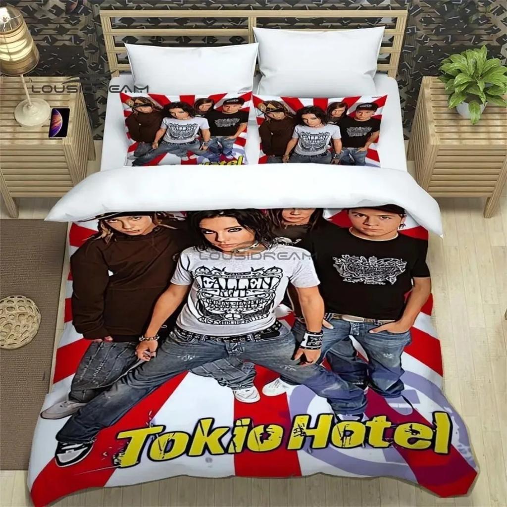 Täcke Tokio Hotel Band Tryckt Sängklädesset Rockband HD Täcke För Barn Sängklädesset Sängkläder Sovrumsinredning