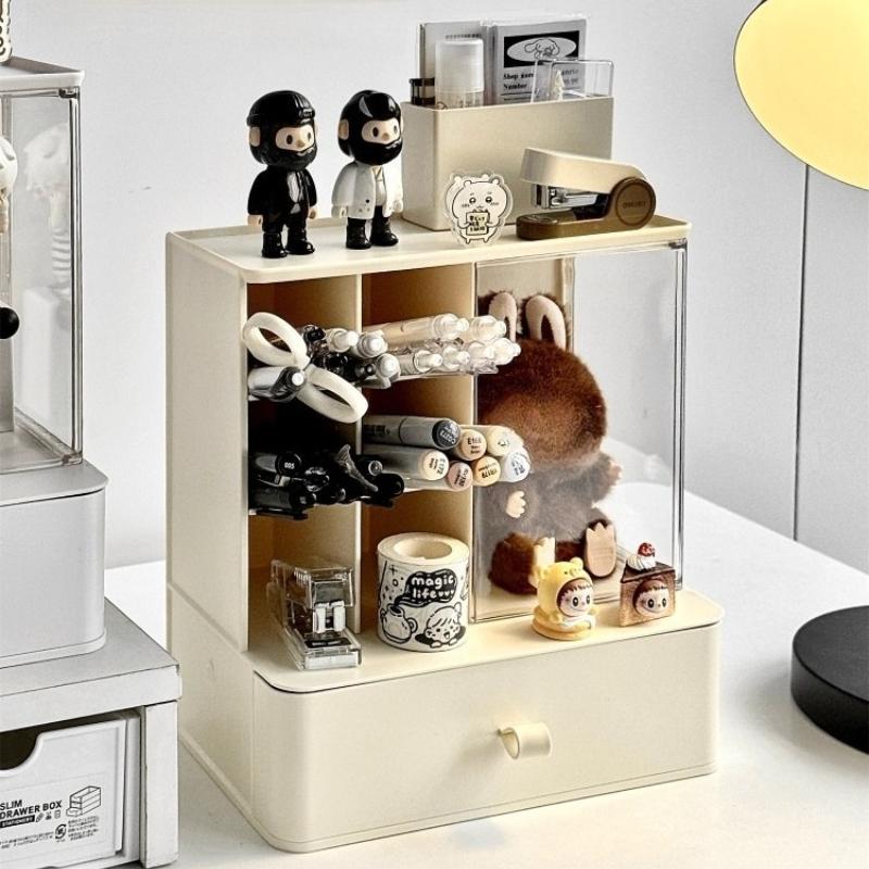 2 in 1 Desktop Stationery Organizer Storage Box Acrylic Transparent Figure Doll Display Box Single Small Ornaments Storage Rack