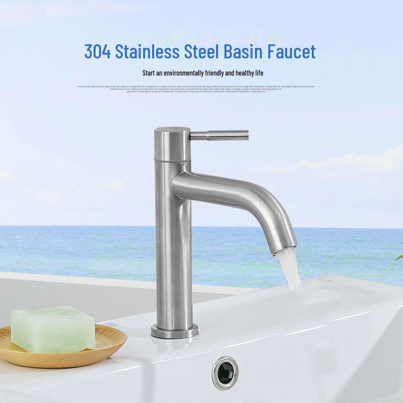 Enhanced Black Single-Hole Cold Basin Faucet - 304 Stainless Steel for Countertop/Undermount Bath