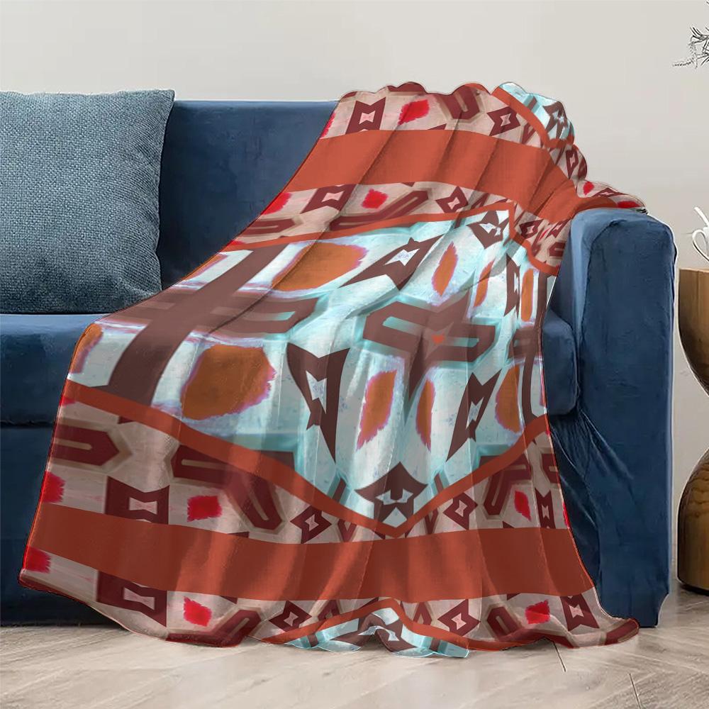 Boho Tribal Geometric Print Throw Blanket with Abstract Water Splash Design for Sofa Bed Couch Decoration