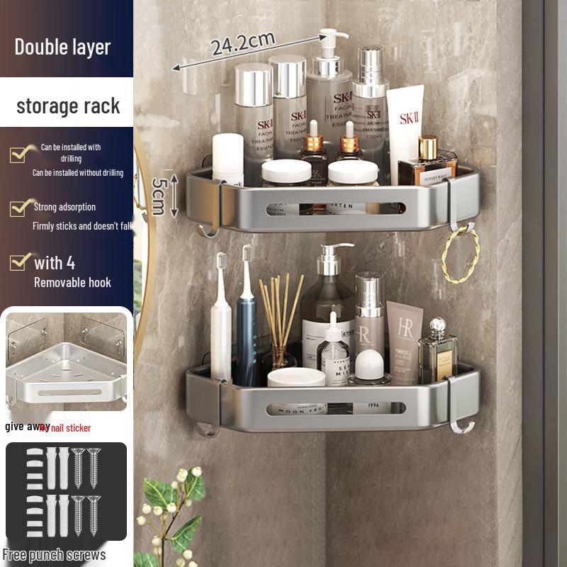 

No-Drill Triangular Bathroom Storage Shelf